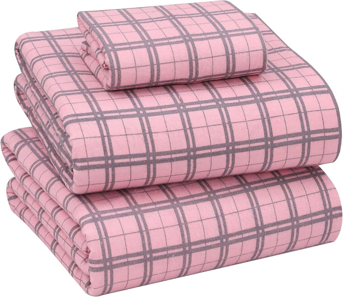 RUVANTI Flannel Sheets Full Size - 100% Cotton Double Brushed Bed Sheets Set, Deep Pockets 16 Inches, All Seasons Breathable & Extra Soft Full Sheets, Warm & Cozy, 4 Piece, Jasmine Stamp Cream
