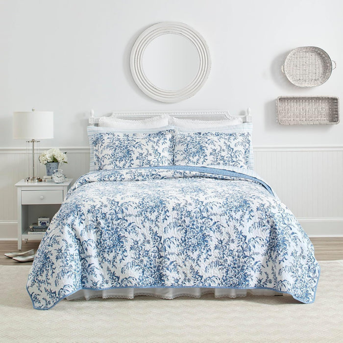 Laura Ashley - Queen Quilt Set, Soft & Reversible Cotton Floral Bedding with a Medium Weight Feel, 3 Piece Bed Set with Matching Pillowcases (Bedford Pink)