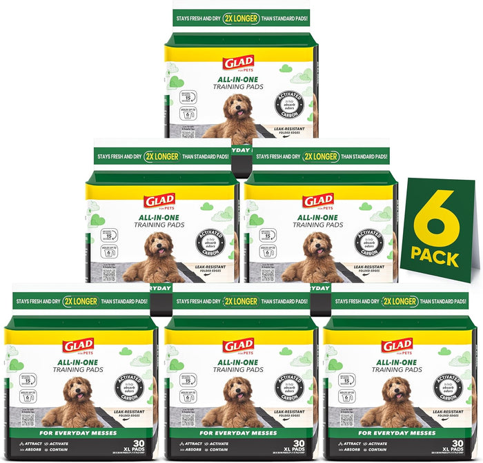 Glad for Pets Extra Large Charcoal Dog Training Pads - Absorbent Disposable Pee Pads for Dogs, Cats & Puppies - Jumbo-Size Potty Pads that Neutralize Urine Instantly - 30 Count Pet Supplies