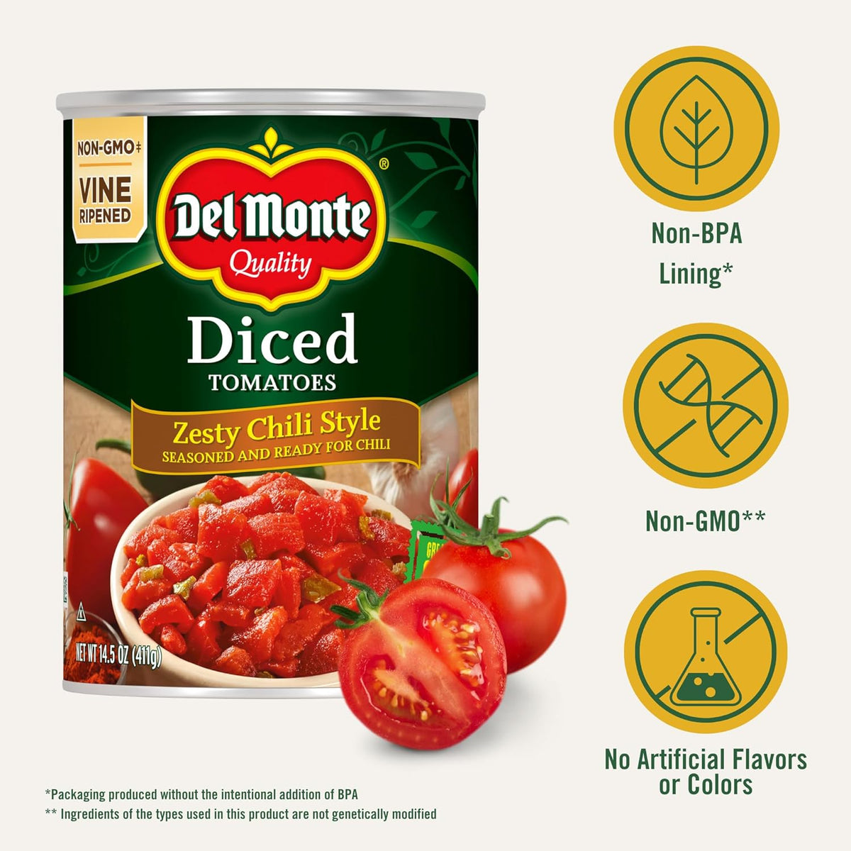 Del Monte Canned Zesty Chili Style Diced Tomatoes, 14.5 oz Can