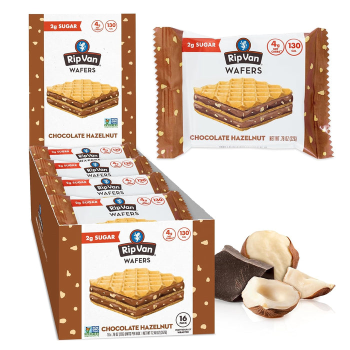 Rip Van Keto Wafer Cookies - Healthy Snacks - Non GMO Snack - Keto Snacks - Low Carb, Low Sugar (2g), Low Calorie and Vegan Snack - 16 Count (Dark Chocolate Peanut Butter)
