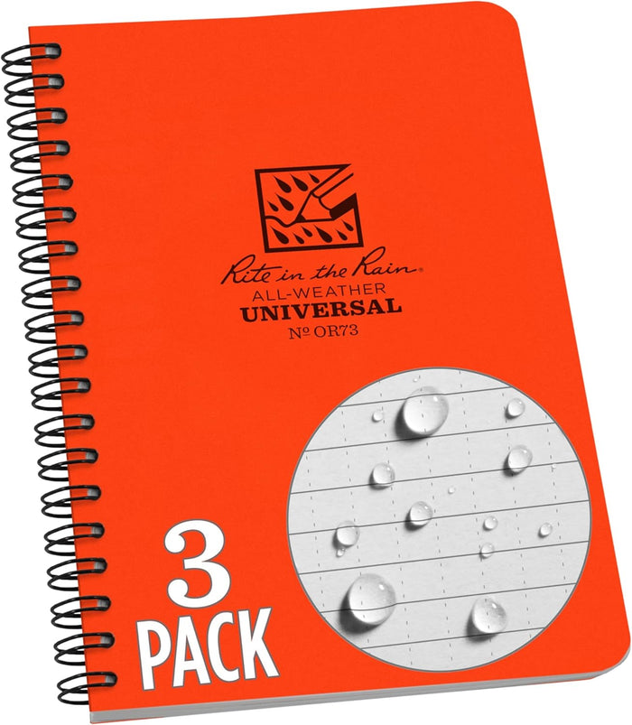 Rite in the Rain Weatherproof Side Spiral Notebook, 4.625" x 7", Tan Cover, Universal Pattern (No. 973T)