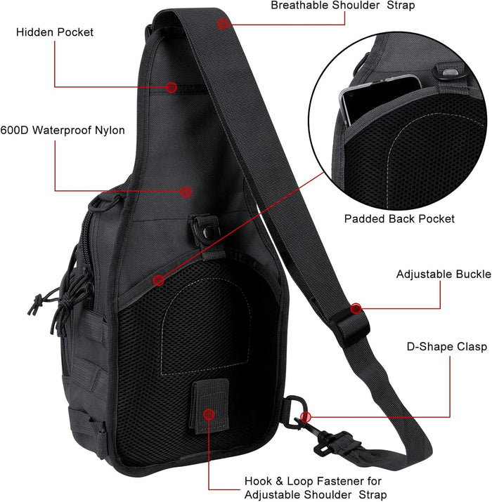 Qcute Tactical Backpack, Waterproof Military Cross-body Molle Sling Shoulder Backpack Chest Bag for Outdoor Every Day Carry