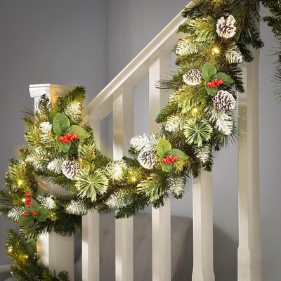 SHareconn 9FT Prelit Artificial Christmas Garland with Color Changing Lights and Timer by Batteries Operated for Mantle Table Stairs Fireplace Xmas Decoration, Holiday Indoor Outdoor, 9 FT, Snow
