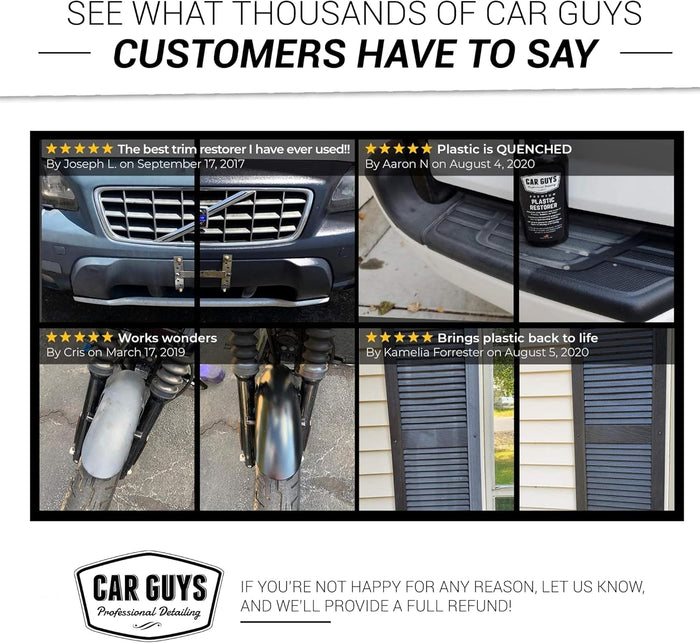 CAR GUYS Plastic Restorer | Bring Plastic, Rubber, and Vinyl Back to Life! | User Friendly Trim Restorer | Safe Auto Detailing Supplies | 8 Oz Kit with Foam Applicator