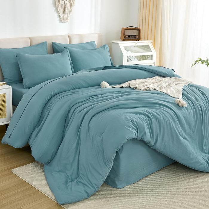 Litanika King Size Comforter Set Dark Emerald Green - 7 Pieces Bed in a Bag King Bedding Comforter Sets, Solid Lightweight Bed Set with Comforter, Sheets, Pillowcases & Shams