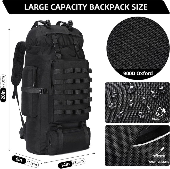 70L Camping Hiking Backpack with Rain Cover, Large Military Tactical Backpack, Waterproof Molle Racksack Travel Backpacking Daypack for Climbing Trekking