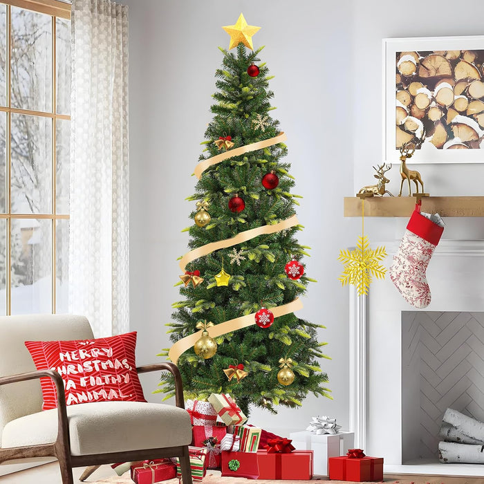 Uten Pencil Christmas Tree, 7.5ft Slim Christmas Tree with Mixed 800 Branch Tips, Foldable Metal Stand, Easy Assembly for Home, Office, Party, Holiday