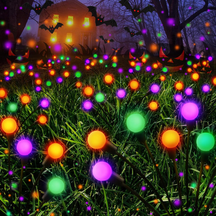 Albelt Halloween Decorations Outdoor, 6 Pack Solar Firefly Lights Outdoor, 48 LED Solar Halloween Lights, Waterproof Swaying Garden Light (Sway by Wind) for Outside Pathway Decor (Orange and Purple)