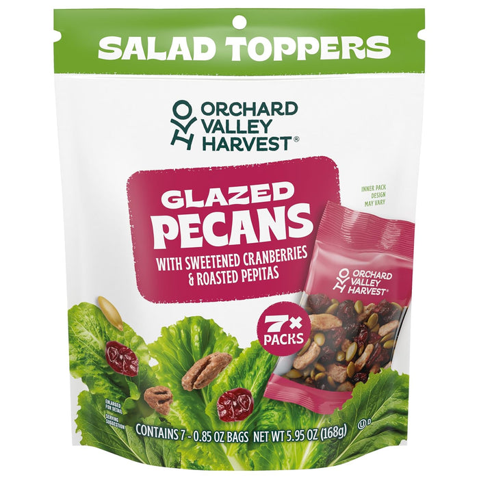 Orchard Valley Harvest Glazed Pecans Salad Toppers, 0.85 Ounce Bags (Pack of 15), with Cranberries and Pepitas, Non-GMO, No Artificial Ingredients, Healthy Snacks for Adults