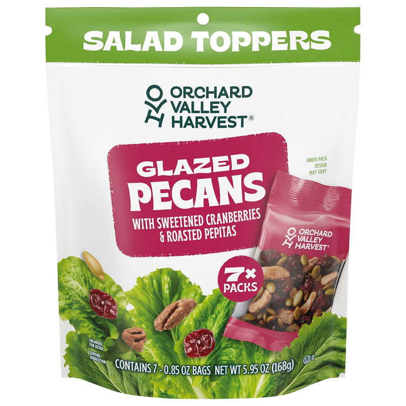 Orchard Valley Harvest Glazed Pecans Salad Toppers, 0.85 Ounce Bags (Pack of 15), with Cranberries and Pepitas, Non-GMO, No Artificial Ingredients, Healthy Snacks for Adults