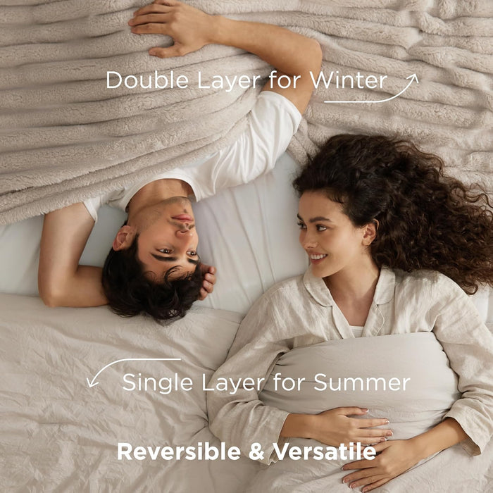 Bedsure Gentlesoft 2-in-1 Queen Comforter Set and Detachable Fluffy Blanket, Beige Bedding Set for All Season Use, SnapTech Design for Space Saving (Includes 2 Pillow Shams, 2 Pillowcases)