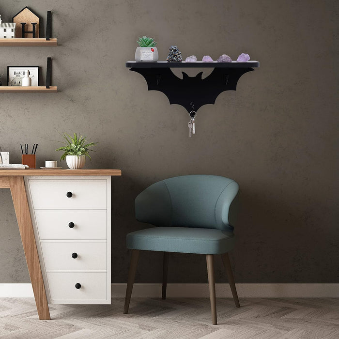 Bat Shelf Black Hanging Shelves Floating Shelves with 3 Key Hooks