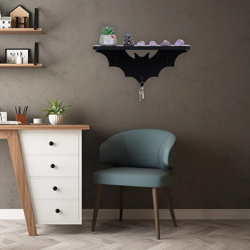 Bat Shelf Black Hanging Shelves Floating Shelves with 3 Key Hooks