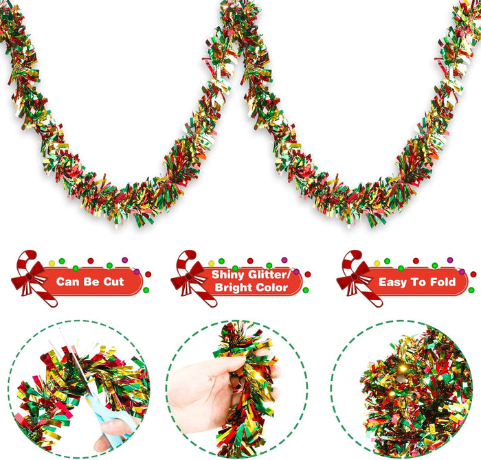 VESPRO 59 Feet Metallic Christmas Tree Garland Glitter Tinsel Twist Hanging for Indoor Outdoor Party Decorations (Red Green Gold)