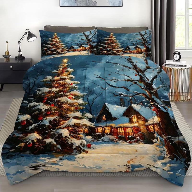 Christmas Comforter Set Twin Size Black and Red Plaid Bedding Sets Xmas Gift Christmas Themed Festival Quilt Set,1 Comforter + 1 Pillow Case