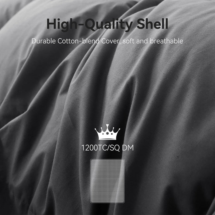 Grey Goose Feather Down Comforter Queen Size, Premium All Season Duvet Insert, 750+ Fill Power 1200TC Cotton Blend Fabric Hotel Style Comforter, 42 Oz Lightweight (90x90, Dark Grey)