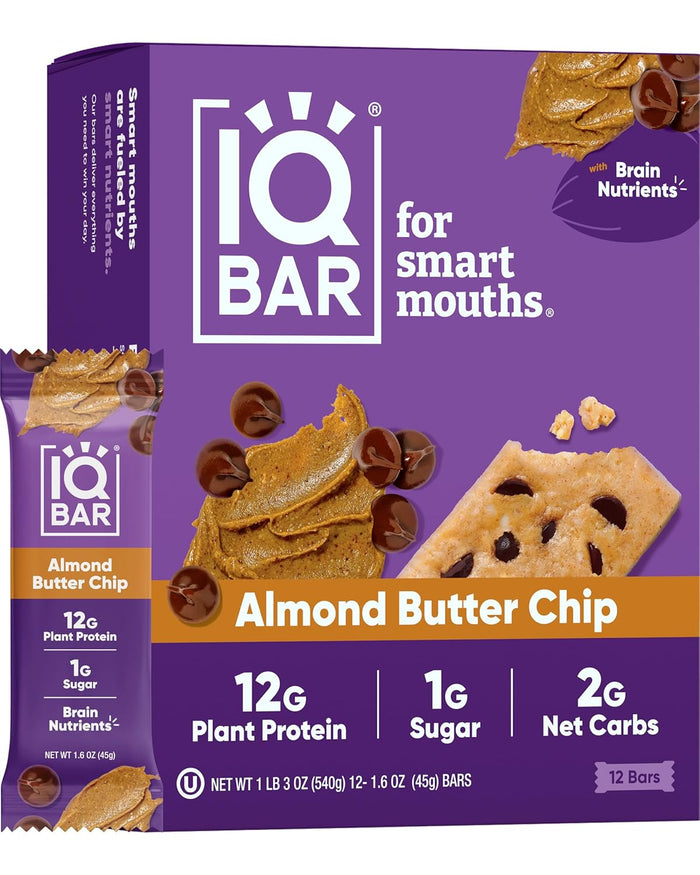 IQBAR Brain and Body Plant Protein Bars - Chocolate Sea Salt - 24-Count - Keto, Vegan, Low Carb, High Fiber, Gluten Free, Dairy Free, Low Sugar Snack with Nutrients for Focus, Energy, Meal Replacement