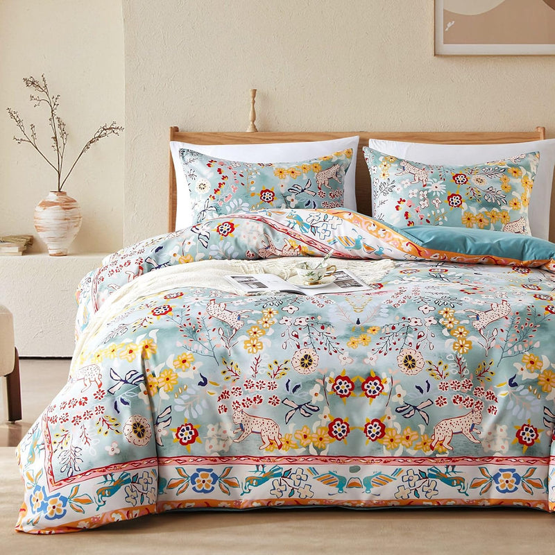 Cupocupa Duvet Cover Set;Duvet Cover Full Bedding Set Fluffy Boho Duvet Cover Set Paisley Floral Bedding Collection Duvet Cover with Pillowcases