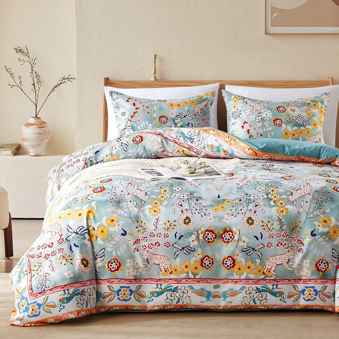 Cupocupa Duvet Cover Set;Duvet Cover Full Bedding Set Fluffy Boho Duvet Cover Set Paisley Floral Bedding Collection Duvet Cover with Pillowcases