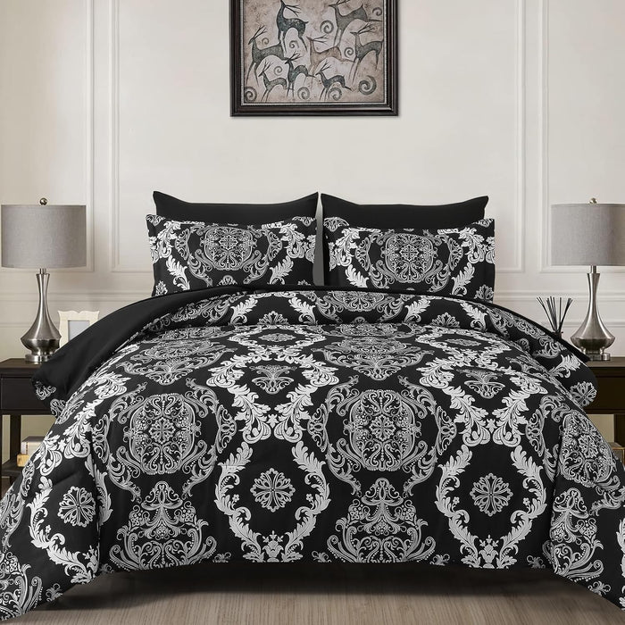 WONGS BEDDING Purple Comforter Set Queen Size,Damask Texture 7 Pieces Bed in a Bag Microfiber Comforter Bedding Sets -1 Comforter, 1 Flat Sheet, 1 Fitted Sheet, 2 Pillow Shams, 2 Pillowcases