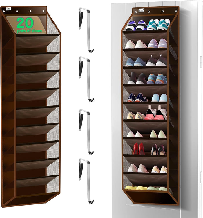 10 Tier Over The Door Organizer - Heavy Duty Hanging Storage Rack with Sturdy Oxford Fabric, Holds 20+ Pairs of Footwear, Boots & Sneakers, Saves 50% Closet Space (Black)
