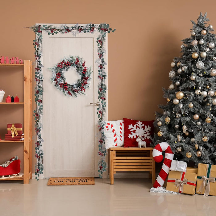 LOHASBEE Christmas Garland, 6FT Festive Christmas Garland with Green Leaves, Red Berries, and Pine Cones - Perfect for Christmas Holiday Decor Garden Gate Home Wall Window Stair Decor