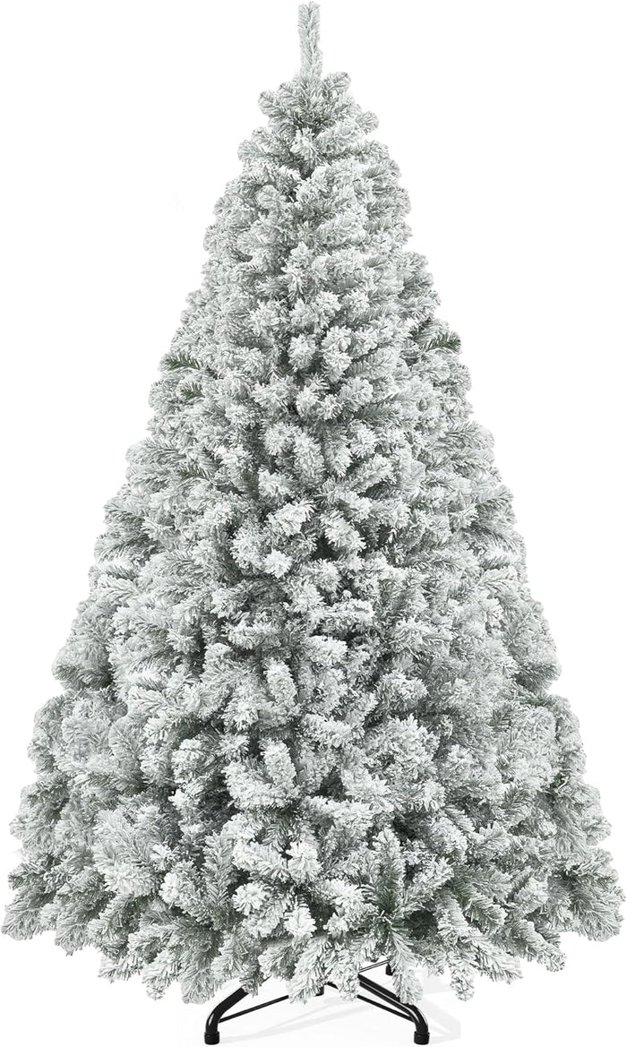 YITAHOME Snow Flocked Artificial Full Christmas Tree, Christmas Pine Tree with 880 Branch Tips, and Foldable Base for Home, Party Decoration(6ft)