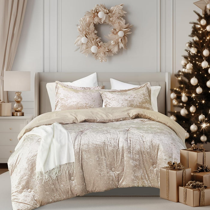 Comfort Spaces Juliette Luxe Comforter Set Velvet Lush with Soft Brushed Microfiber Reverse, All Season Cozy Velvet Bedding Sets, Fluffy Comforter Bed Set, Matching Sham, Blush King 3 Piece
