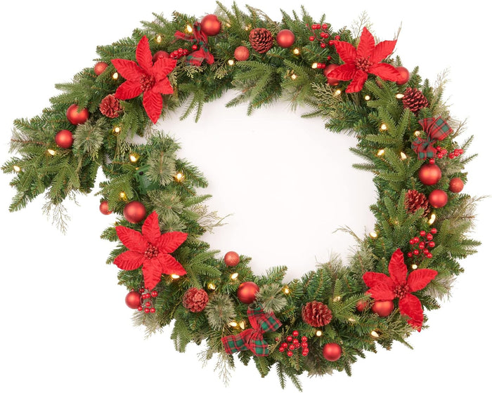 9Ft Pre-Lit Christmas Garland, Plug in, Green, 50 Clear Lights, Fireplace Stairs Mantle Door Indoor Outdoor, Decorated with Pine Cones