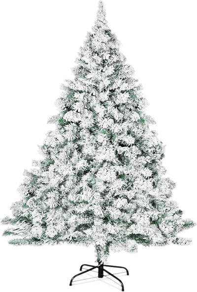 6 FT Snow Flocked Artificial Christmas Tree, Full Xmas Tree with 1000 Automatically Expanding Branch Tips, Foldable Metal Stand and Hinged Branches, Holiday Decoration for Home, Party, White