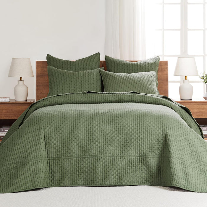 Levtex Home Cross Stitch Reversible King/Cal King Quilt Set (106x92in) with 2 Pillow Shams (36x20in) - Stitch Texture - Cocoa - Cotton King Size Quilt Bedding Set - Lightweight, Soft, Pre-Washed