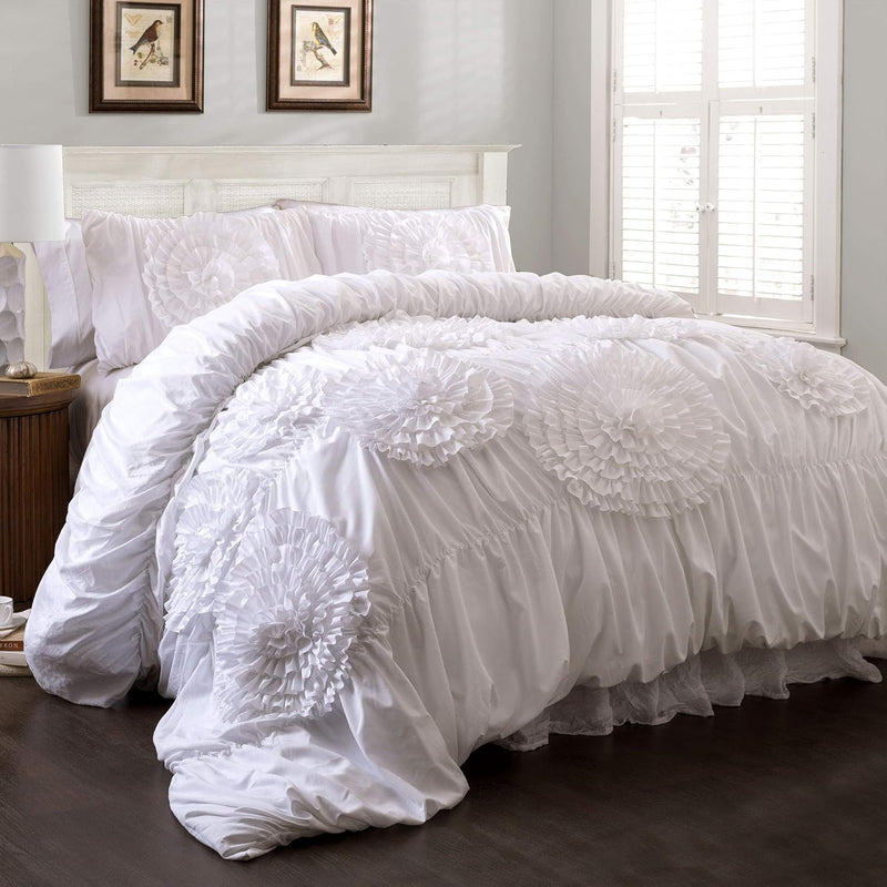 Lush Decor 3 Piece Serena Comforter Set, Queen, Ivory