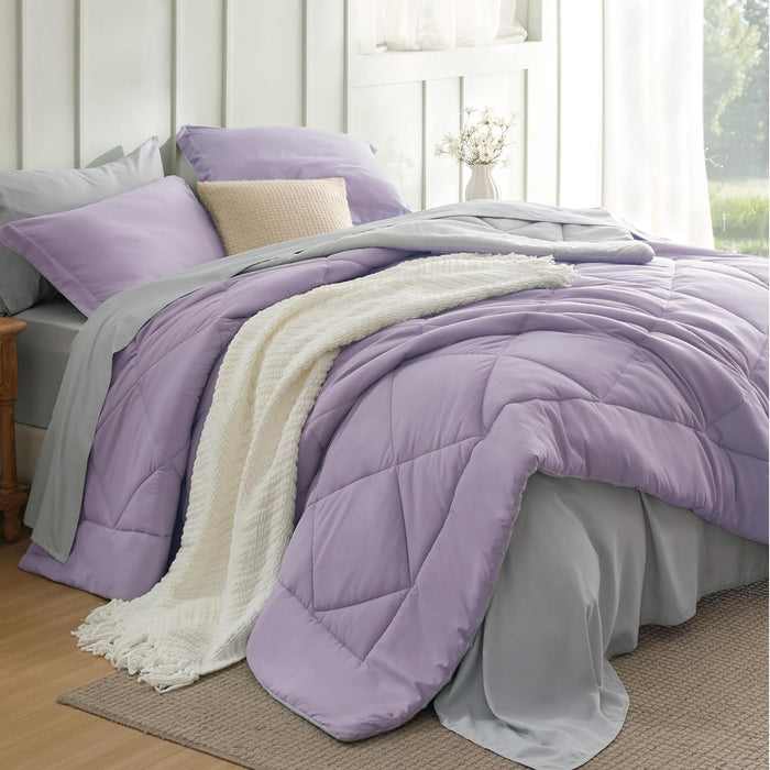 Bedsure Queen Comforter Set - 7 Pieces Reversible Grey Bedding, Queen Size Bed Set for All Seasons, Bed in a Bag with Down Alternative Comforter, Sheets, Pillowcases & Shams