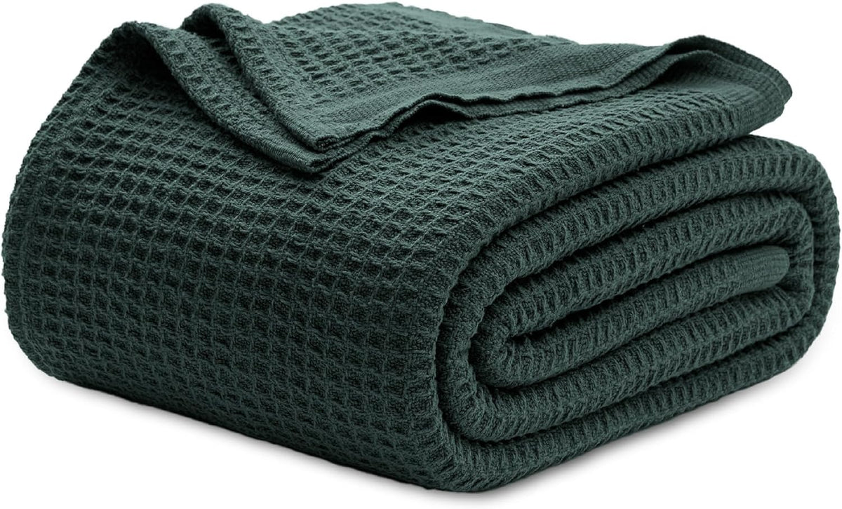 Bedsure Gentlesoft 100% Cotton Blanket King Size for Bed - Breathable and Soft, Thick Cozy Waffle Weave Christmas Blanket Gift for Women, Khaki (a Little Bit Yellow), 104x90 inches