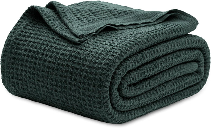 Bedsure Gentlesoft 100% Cotton Blanket King Size for Bed - Breathable and Soft, Thick Cozy Waffle Weave Christmas Blanket Gift for Women, Khaki (a Little Bit Yellow), 104x90 inches