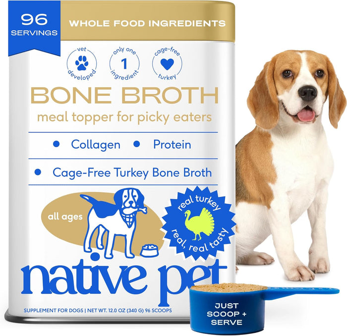 Native Pet Bone Broth for Dogs - Made with Real Beef Bone Broth, Dog Food Toppers for Picky Eaters - Provides Extra Hydration & Nutrition for Joint Strength, Immunity & Heart Health-48 Scoops