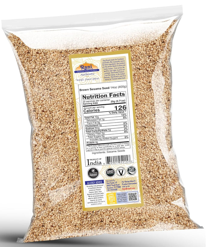 Rani Sesame Seeds Whole Brown, Raw (Till) 14oz (400gm) ~ All Natural | Gluten Friendly | NON-GMO | Kosher | Vegan | Indian Origin