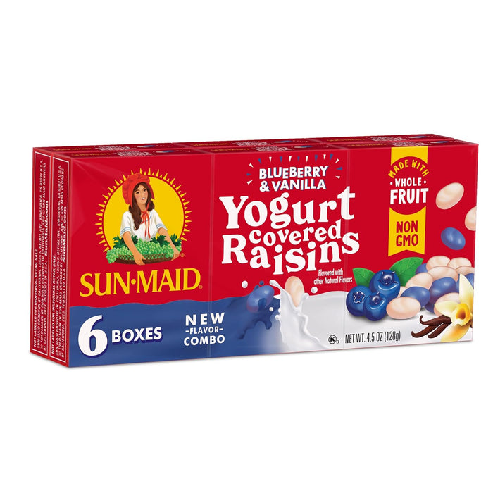 Sun-Maid Vanilla Yogurt Coated Raisins - (80 Pack) 0.5 oz Mini Snack-Size Box - Yogurt Covered Dried Fruit Snack for Lunches and Snacks