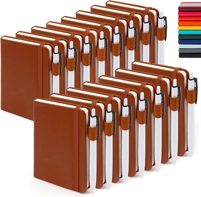 feela 15 Pack Pocket Small Notebooks Bulk, Mini Cute Notepads Hardcover College Ruled Lined Journals with Pen Holder for School Business Memos, with 15 Black Pens, 3.5”x 5.5”, A6, Navy