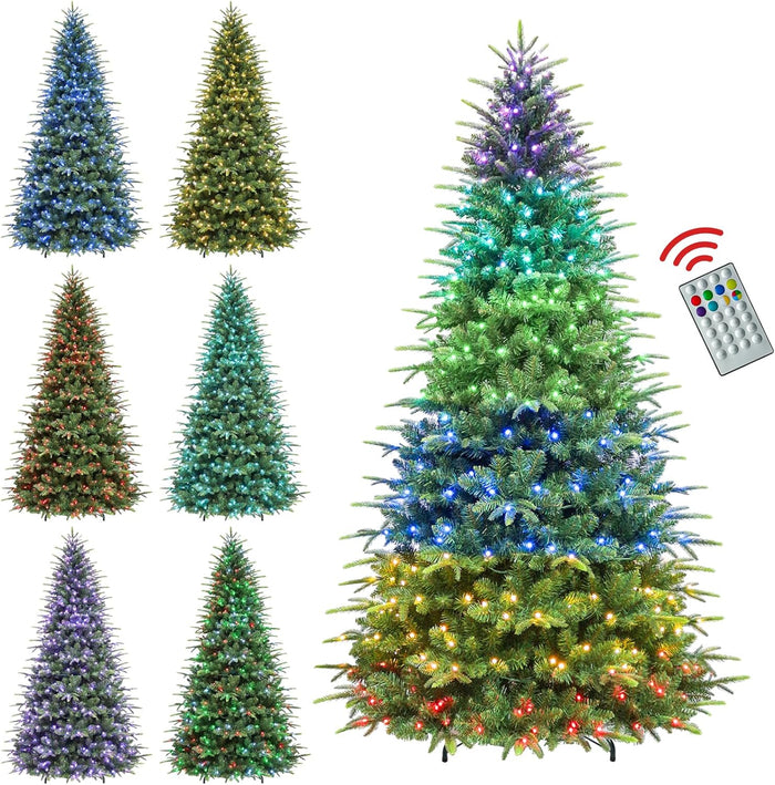 Hykolity 6 ft Prelit Snow Flocked Christmas Tree, 250 Color-Changing LED Lights, 1032 Hinged Branch Tips, 10 Colors, Full Snowy Appearance, Easy Assembly, Metal Stand