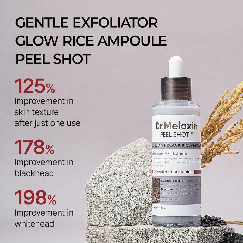 Dr.Melaxin Peel Shot Glow Rice Peeling Ampoule 80ml Daily Soft Exfoliating Face and Body Scrub Dead Skin Cells Remover for All Skin Types korean skin care (Black Rice) (Black Rice)
