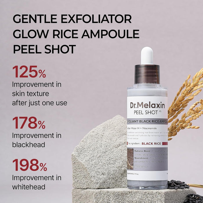 Dr.Melaxin Peel Shot Glow Rice Peeling Ampoule 80ml Daily Soft Exfoliating Face and Body Scrub Dead Skin Cells Remover for All Skin Types korean skin care (Black Rice) (Black Rice)