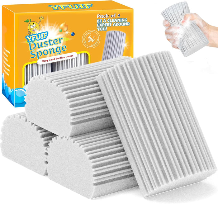 2-Pack Damp Clean Duster Sponge, Magic Sponge Eraser Baseboard Cleaner Tool, Dusters for Cleaning Blinds, Glass, Vents, Railings, Mirrors,Window Track Grooves and Faucets
