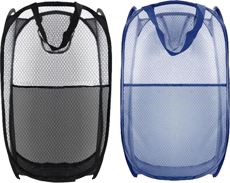 Collapsible Pop Up Laundry Hamper, Mesh Foldable Laundry Basket, Extra Large - 28" x 16" x 16" (Blue)