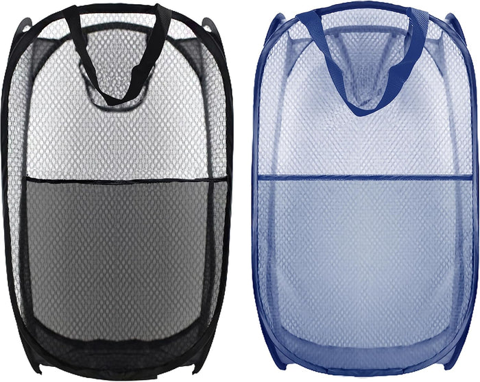 Collapsible Pop Up Laundry Hamper, Mesh Foldable Laundry Basket, Extra Large - 28" x 16" x 16" (Blue)