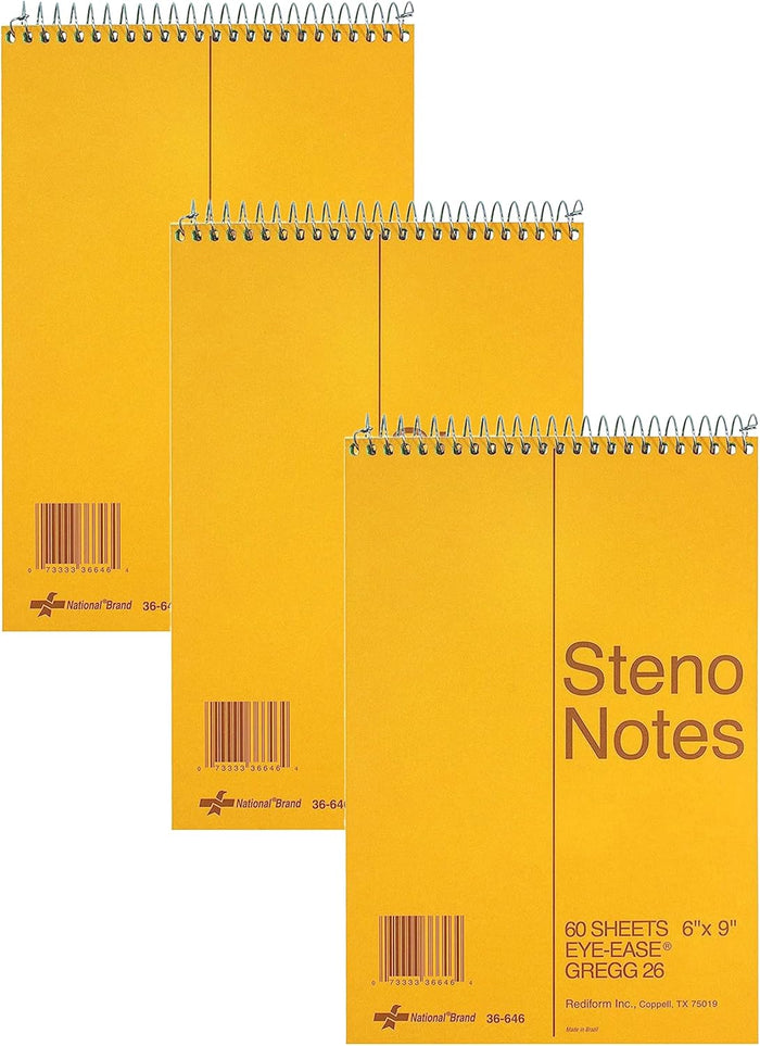 National Steno Notebook, Gregg-Ruled, Green Eye-Ease Paper, Brown Cover, 6" x 9", 60 Sheets (36646)