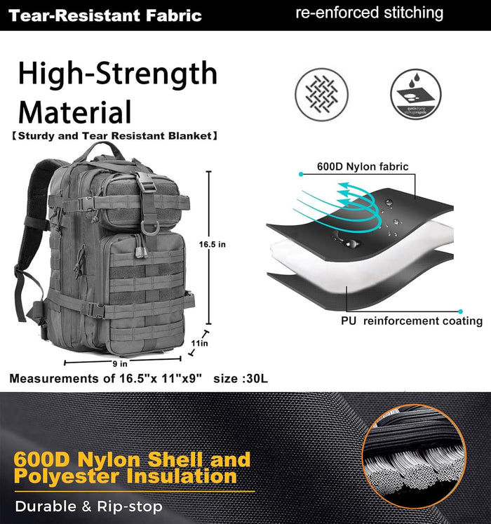 Small Tactical Backpack Military Daypack - 30L Backpack for Men Molle Assault Pack Bug Out Bag for Hiking Camping (Grey)