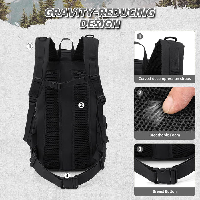35L Military Tactical Backpack for Men, Water Resistant Assault Pack for Women, Black Molle Daypack 3 Day Bug Out Bag Rucksack for Trekking,Camping, Survival, EDC