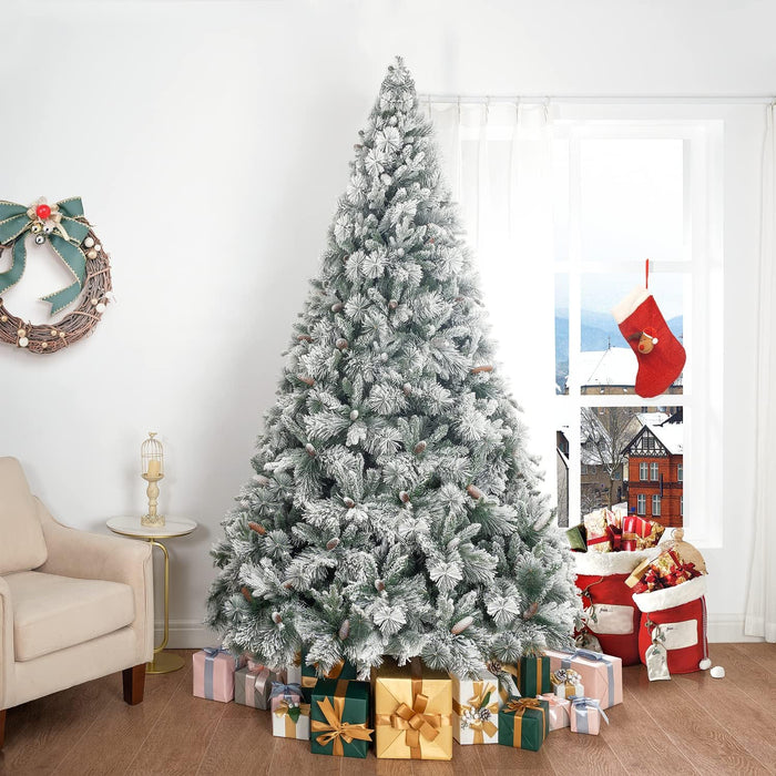 Camden 7.5ft Prelit Artificial Christmas Tree with Foot Pedal, 2755 Branch Tips, 600 Warm Lights and Metal Stand, 58" Wide Realistic Hinged Christmas Tree with Lights by Naomi Home
